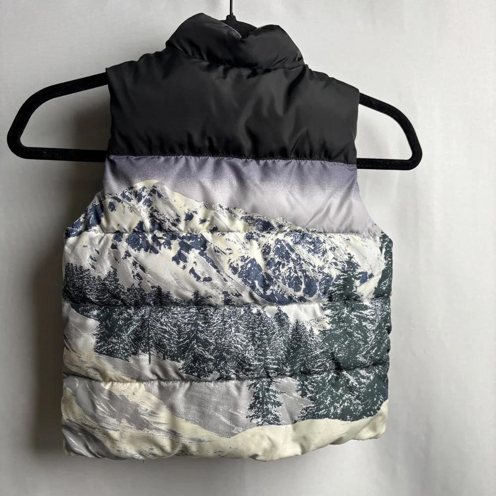 Baby Gap Kids Puffer Vest Black White Mountain Print‎ Fleece Lined Boys 4 Yr 4T